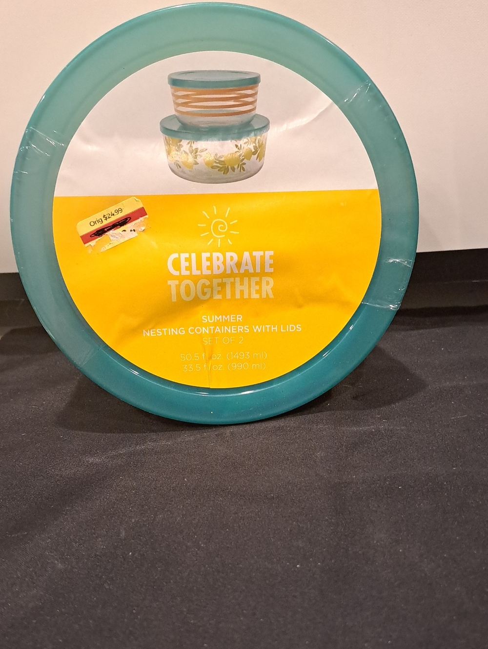NWT Celebrate Together Summer Nesting Containers Set Of 2 W/lids. Citrus & Strip